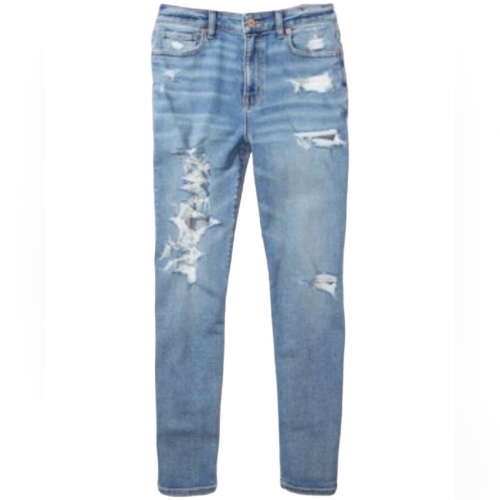 AE Stretch Ripped Mom Jean In Blue Path Size 6 Short